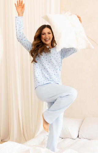 717 Pijama señora Regina azul - algodón cálido, manga larga, flores