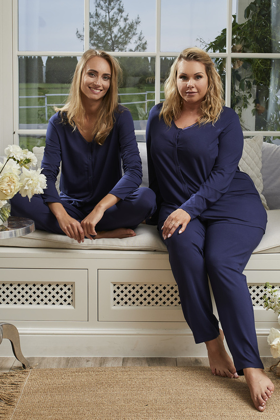 Song Pijama de señora manga larga, pantalón largo Moda Italiana - azul marino