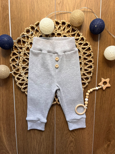 Leggings para niño LC008 gris jaspeado de algodón acanalados con botones