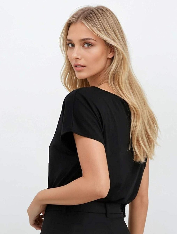 Elegante blusa de mujer Anora Eldar negra | Inserción de encaje, viscosa elástica, manga corta | Ideal para el trabajo y ocasiones especiales