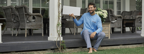 Jaromir Hombres de manga larga, pantalón largo Moda Italiana - azul/print