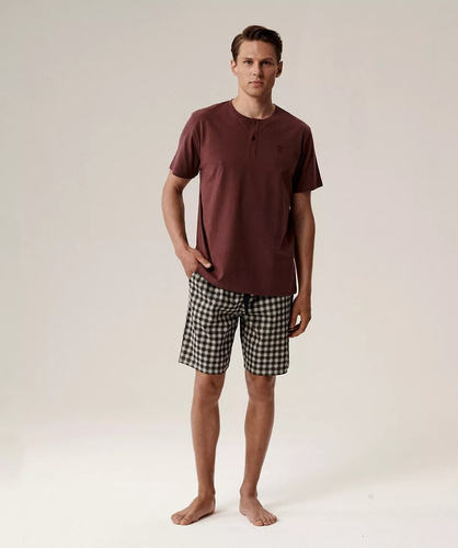 Pijama de hombre NMP-397 - algodón gris vino, manga corta, ligero y cómodo para el verano