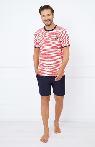 Flota Pijama manga corta hombre, short Moda Italiana - estampado rojo/azul