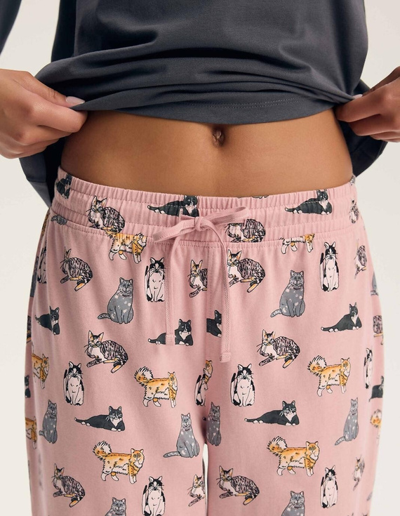 Pijama de mujer Henderson Ginni 45419 100% algodón manga larga gatos gris