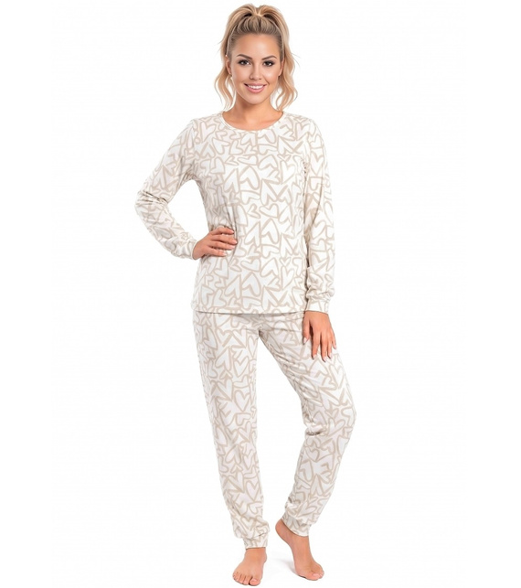 Donna Adore Long Ecru pijama de mujer de algodón con corazones manga larga