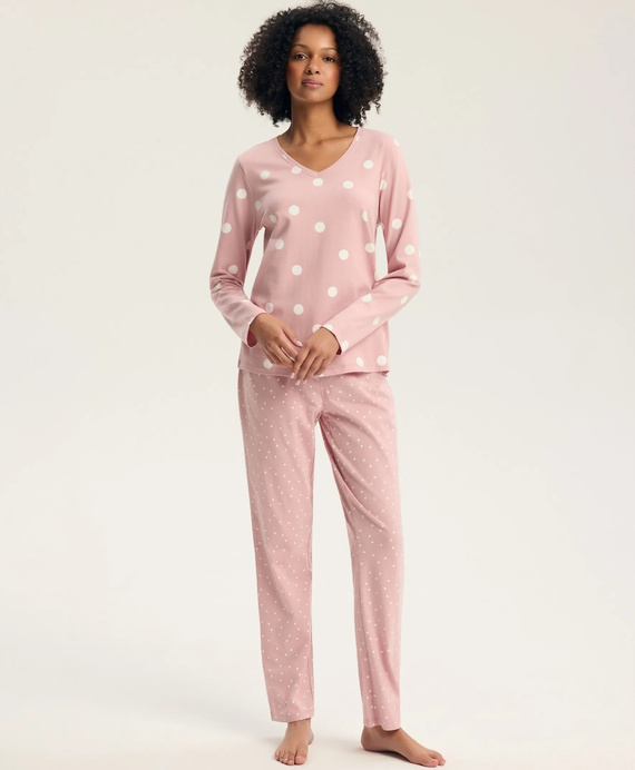 Henderson Gitte 45425 Pijama larga para mujer 100% algodón Escote en V dusty rose