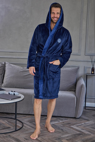 L&L 2663 Active Bata larga para hombre con capucha suave Navy