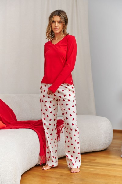 Pijama mujer Doctor Nap Amour, blusa roja + pantalones de franela, 100% algodón