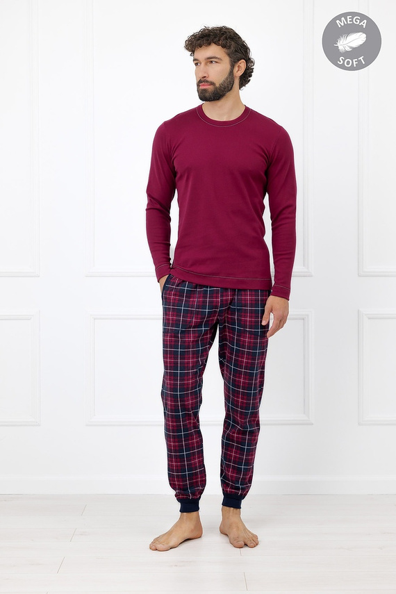 Italian Fashion Brajan Pijama masculina Mega Soft pantalón largo a cuadros burdeos