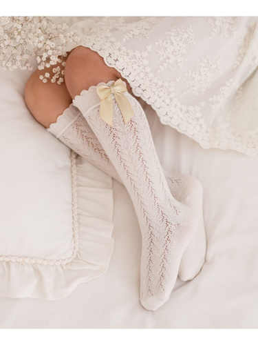 1382 Calcetines calados de niño con lazo - algodón Milena, Crudo