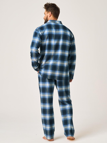 Pijama masculina Key MNS 432 jeans de franela 100% algodón, larga con botones