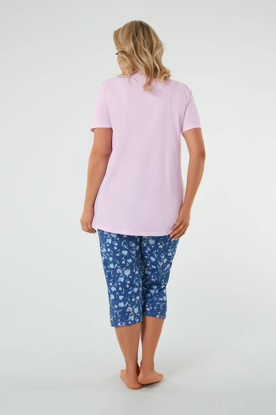 Pijama Señora manga corta, pantalón 3/4 Moda Italiana rosa/estampado