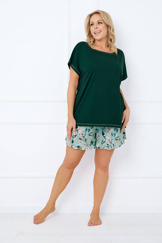 Florisa Pijama de manga corta para mujer, pantalón corto Moda Italiana - verde oscuro/estampado