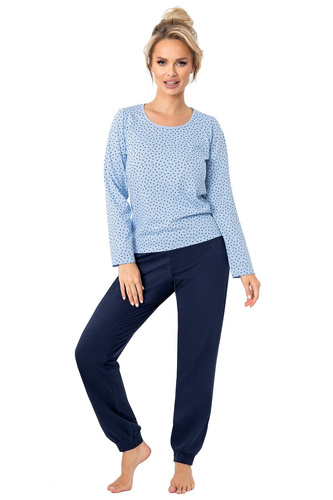 Pijama de señora Donna Star Long azul oscuro - algodón, manga larga, embalado en una bolsa de plástico