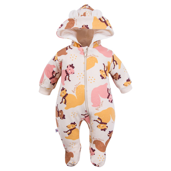 Chándal Fluffy Tails Eevi para niño - crudo, con pies y capucha, estampado otoñal