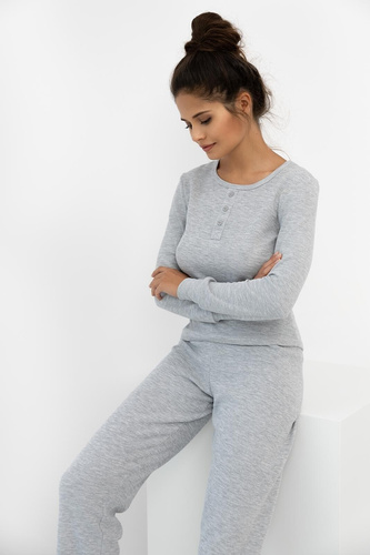 Pijama de mujer Jade Sensis - gris, algodón, manga larga y pantalón