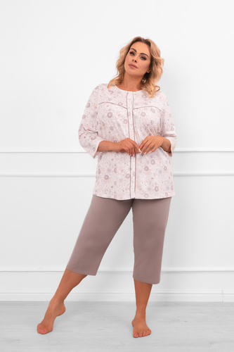 Pijama de señora Galea - algodón, manga 3/4 y pantalón, motivo floral Moda Italiana