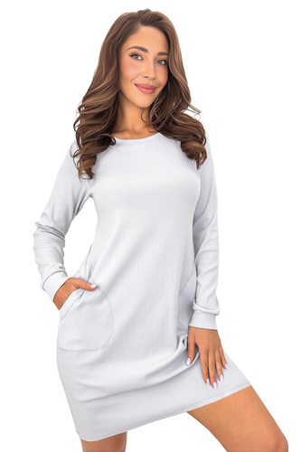 Camisón de mujer Donna Home algodón canalé manga larga con bolsillos gris