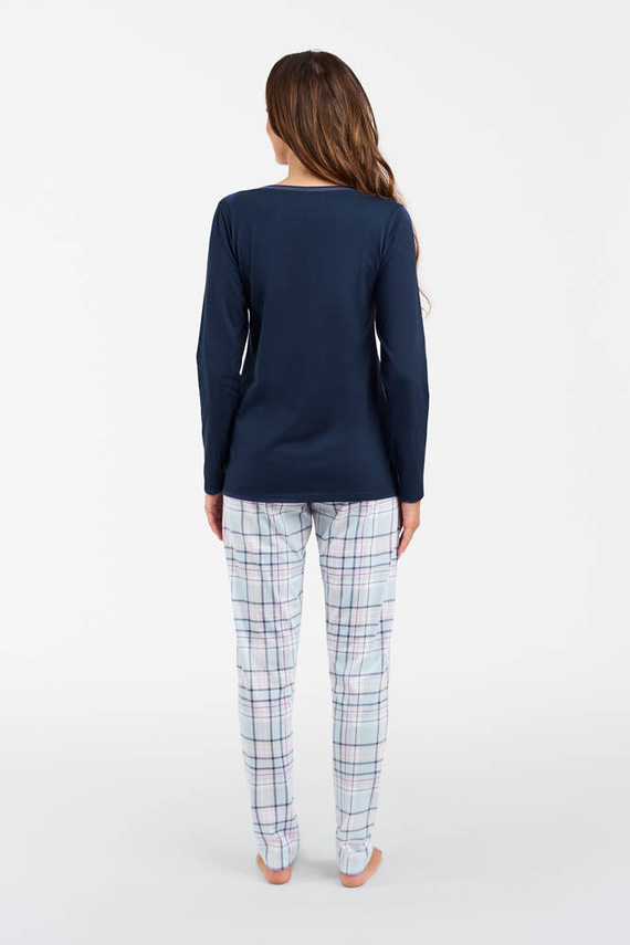 Pijama de señora Glamour de manga larga y pantalón largo Italian Fashion - azul marino/estampado