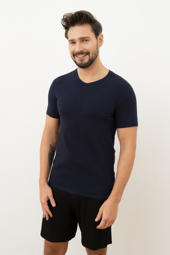 Camiseta de hombre Ikar, cuello alto Moda Italiana - azul marino