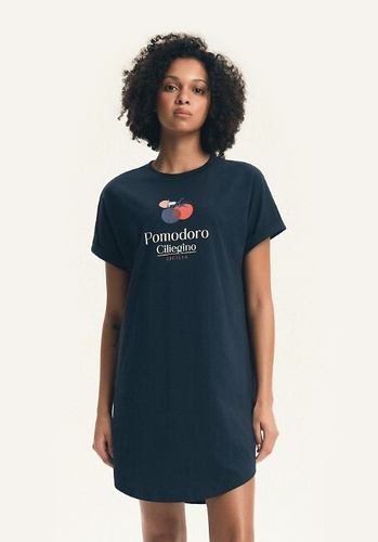 Camisón de señora 45183 Estes azul , algodón, manga corta, escote semi redondo, corte holgado