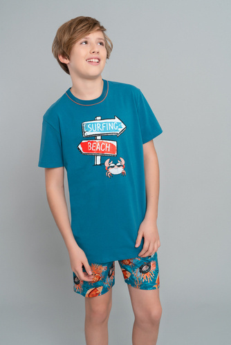 Krab Pijama niño manga corta, pantalón Moda Italiana - mar/estampado