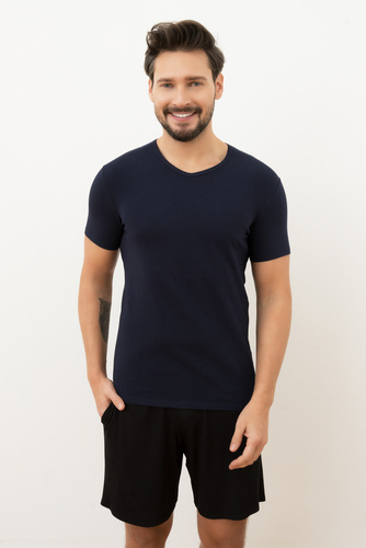 Camiseta de hombre Ikar, cuello alto Moda Italiana - azul marino