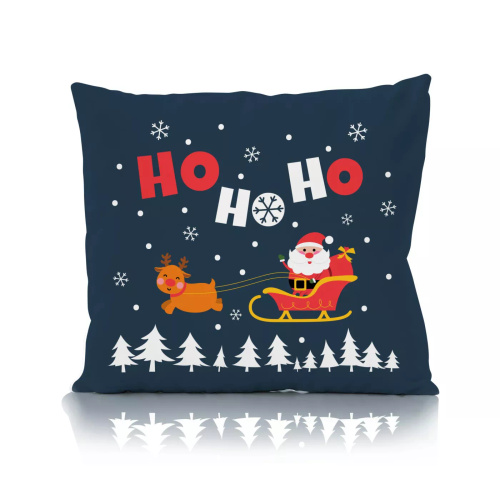 Holly Jolly Faro Funda de almohada decorativa de Navidad - microfibra, azul marino con Papá Noel y renos