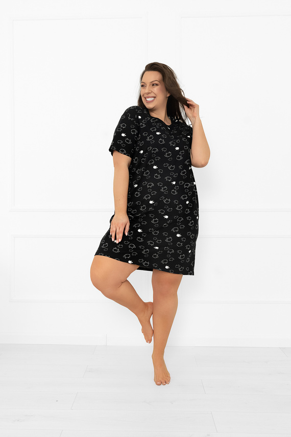 Camisón de señora Bonnie - algodón MEGA SOFT, negro en piel de oveja Moda Italiana