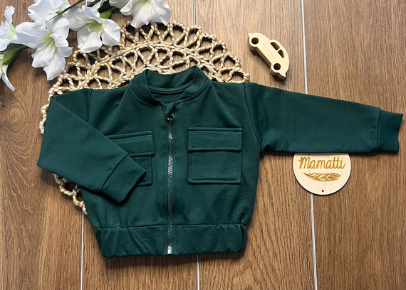 Mamatti BS919 chaqueta bomber para niña con bolsillos, moderna y cómoda, verde