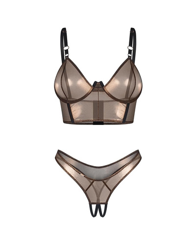 Conjunto Soranna Top & Crotchless Tanga Obsessive sensual conjunto dorado con tanga abierto