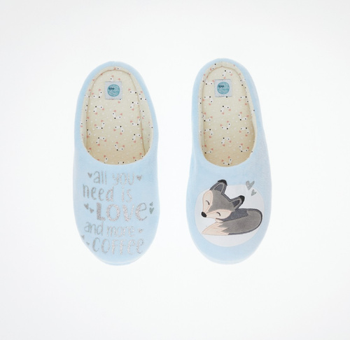 Fixy Sorbetto azul - cálidas zapatillas de mujer con suela antideslizante y estampado