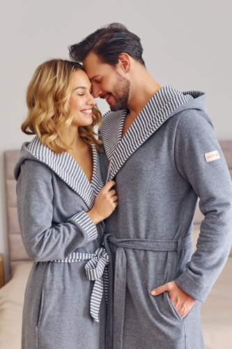 7230 Albornoz de hombre Doctor Nap - algodón, capucha, ribete elegante - gris oscuro