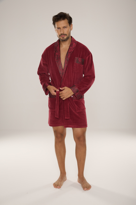 866 Noble Albornoz de terciopelo para hombre De Lafense - corto, elegante, algodón - burdeos