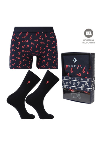 Conjunto masculino Moraj MBS1800-008 azul marino con bóxers y calcetines navideños