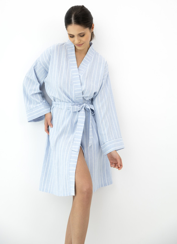 Asteria Sensis bata kimono de algodón azul a rayas