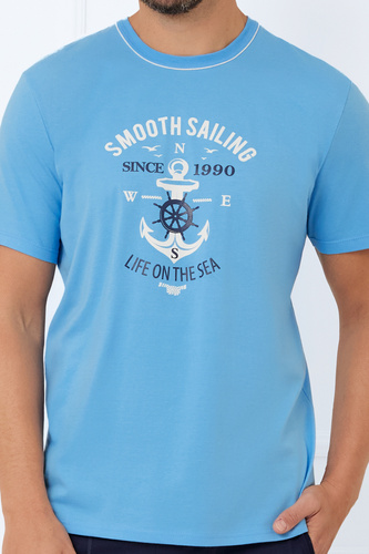 Puerto Pijama de manga corta para hombre, pantalones cortos Moda Italiana - azul