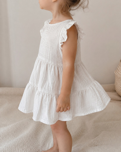 Mamatti SE50502 Vestido infantil blanco de muselina ligero de algodón