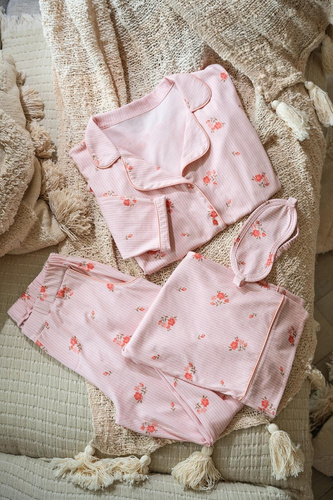 Pijama de mujer MK 39 Rose Devotion Belle Reverie rosa-algodón, abotonado