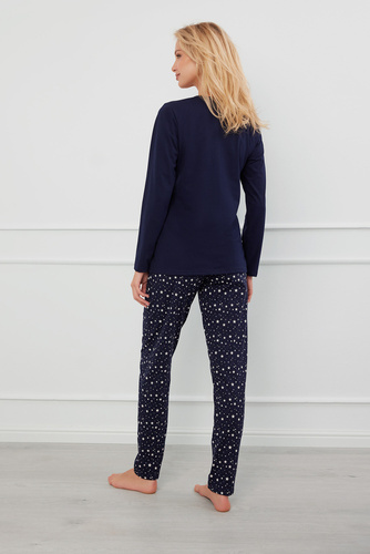 Arugia Pijama señora manga larga, pantalón largo Moda Italiana - azul marino/estampado