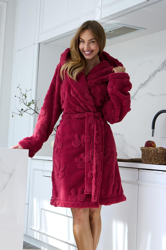 L&L Maya 2630 Bata corta de mujer con capucha, suave, estampada - sangría