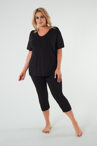 Puntini Pijama de manga corta para mujer, pantalón 3/4 Moda Italiana - negro