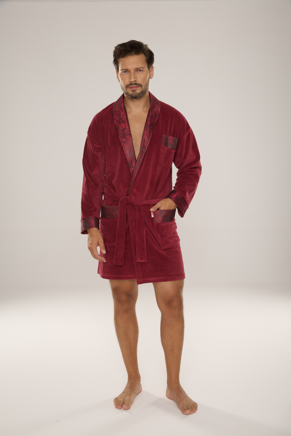 866 Noble Albornoz de terciopelo para hombre De Lafense - corto, elegante, algodón - burdeos