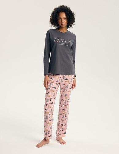 Pijama de mujer Henderson Ginni 45419 100% algodón manga larga gatos gris