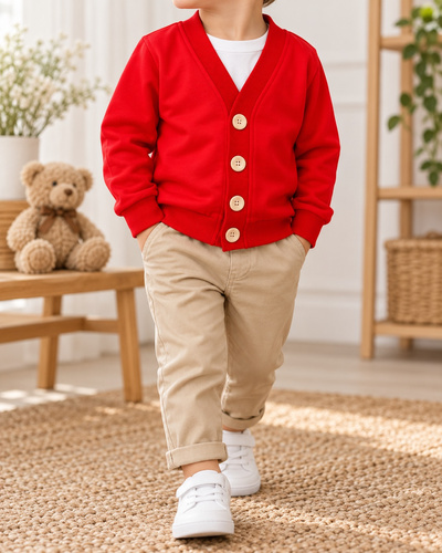 Kardigan infantil Mamatti MD014 de algodón rojo con botones de madera