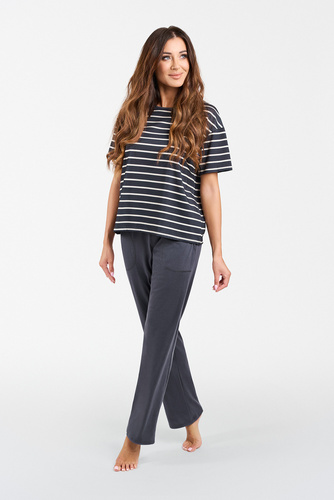 Betty Pijama señora manga corta, pantalón largo Moda Italiana - estampado grafito/grafito