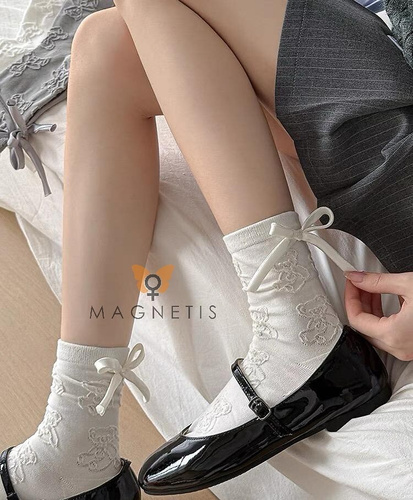 Calcetines de mujer Magnetis CO5020 crudo - algodón, jacquard con motivo osito