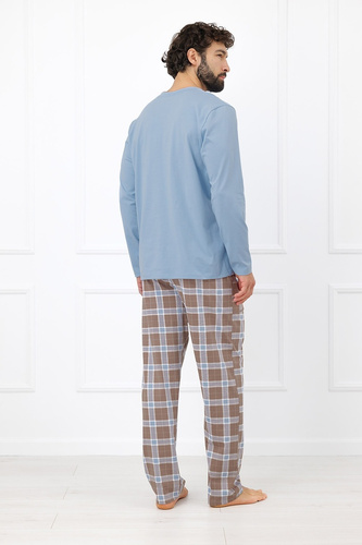 Italian Fashion Dante Pijama para Hombre de Algodón Pantalón Largo a Cuadros - acero
