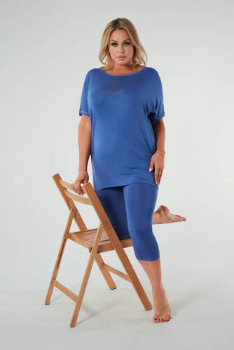 Pijama Natura Mujer manga corta, pantalón 3/4 Moda Italiana - azul