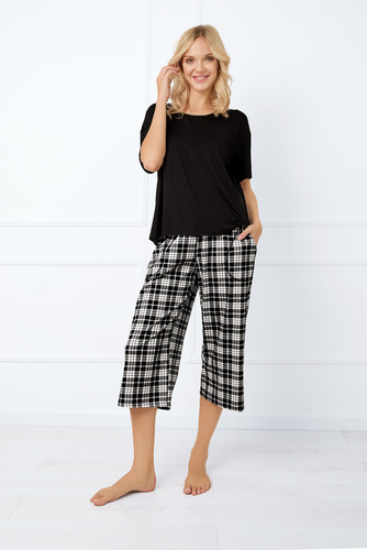 Klara Pijama señora manga corta, 7/8 pantalón Moda Italiana - negro/estampado